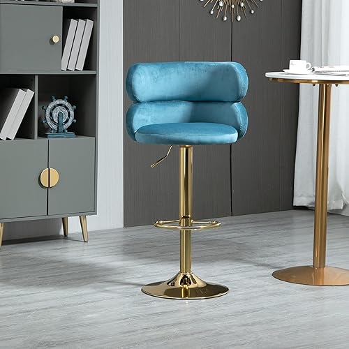 SSLine Taburete de bar de terciopelo tapizado moderno giratorio con respaldo arqueado y reposapiés, taburetes ajustables de altura de mostrador de