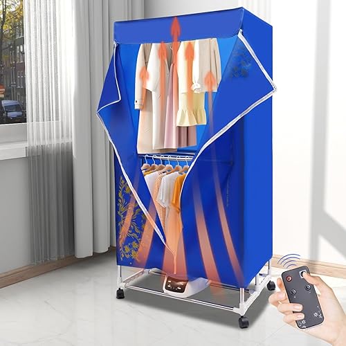Miniatura 3 de Secadora de ropa portátil, secadora eléctrica de 1200-1500 W con control remoto y bañera de acero inoxidable de 2 capas, secado rápido para