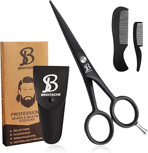 Tijeras para barba y bigote para hombres de 5 pulgadas, 2 peines y hermosa bolsa de viaje, forjadas a mano con borde biselado para precisión,