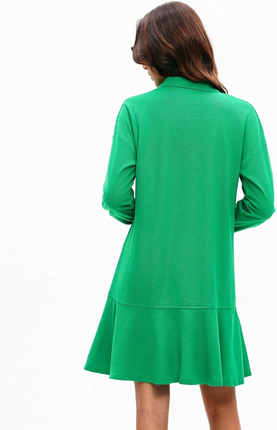Women's Polo Dress Long Sleeve Collared V-Neck Ruffle Hem Mini Dresses for 2026 Spring - Image 6