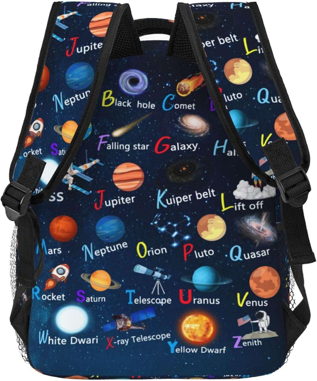 English Alphabet Space School Backpack Lightweight Waterproof 16 Inch Strap Adjustable ABC Planet Star Spaceship Astronaut Rocket Backpack for Boys Girls Kids - Image 4
