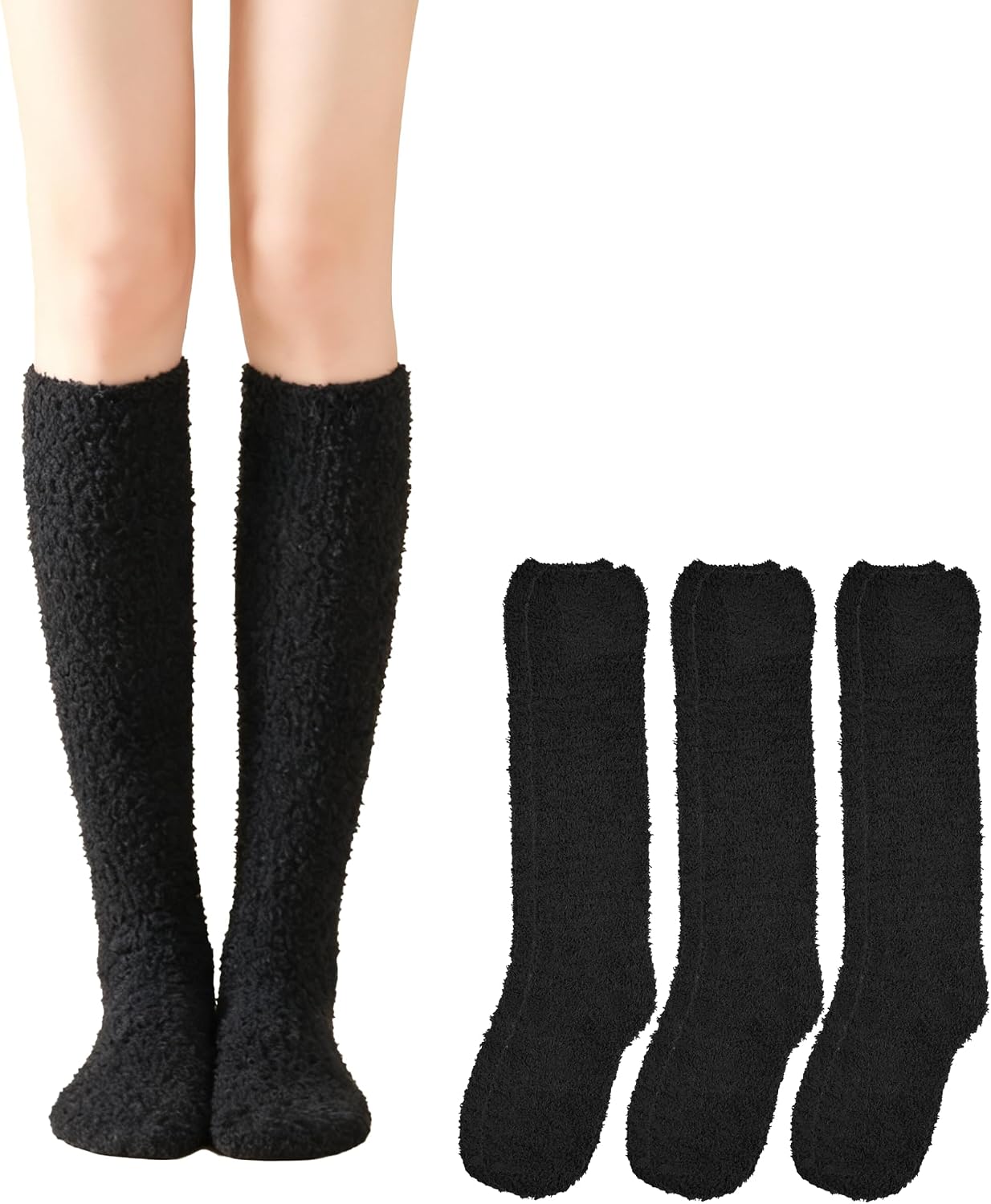 Womens Fuzzy Slipper Socks Knee High Soft Warm Cute Microfiber Cozy Fluffy Winter Plush Christmas Socks