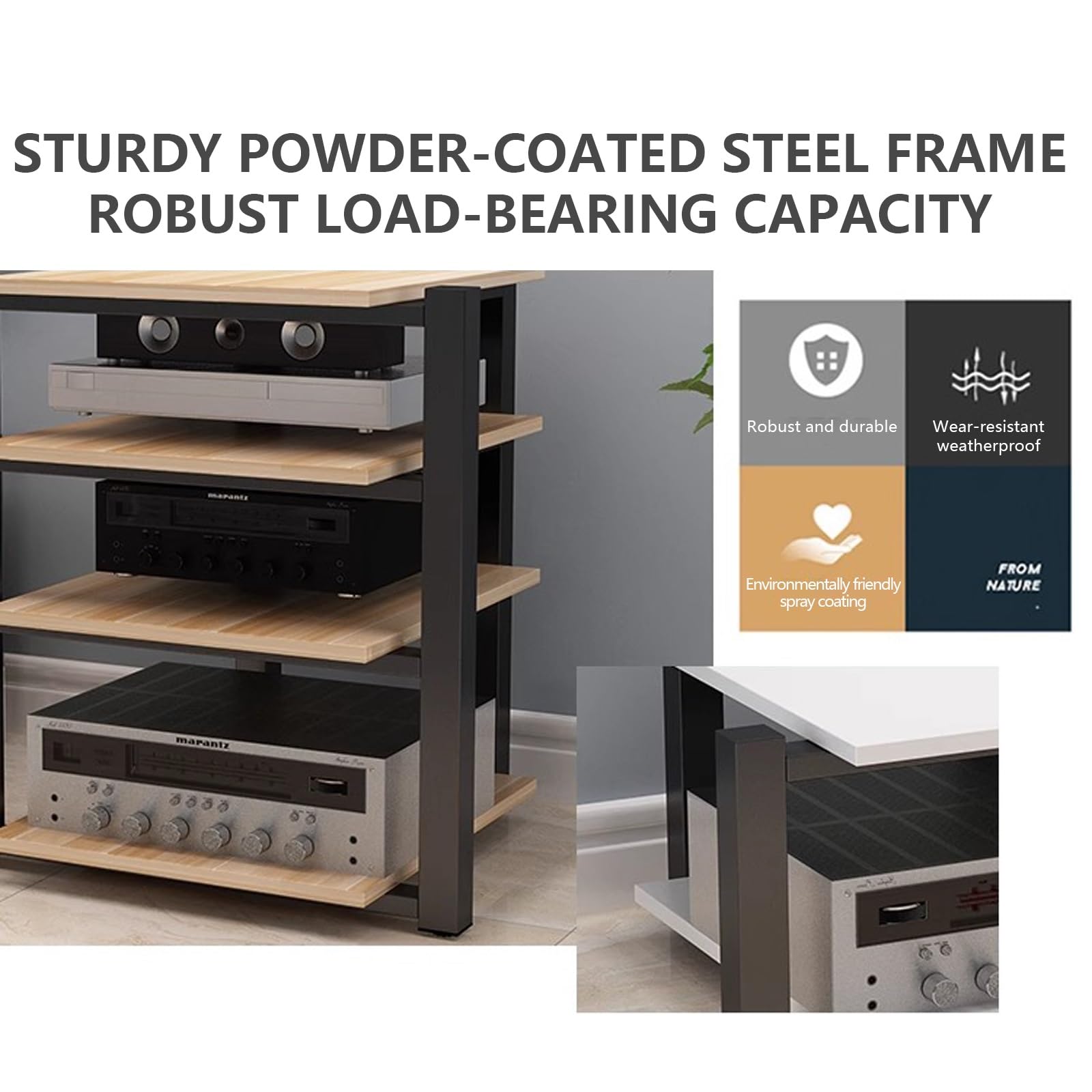 Stojak HiFi o, 2/3/4-poziomowy stojak AV Ma, gramofon Sto, półka na płyty winylowe, solidny brązowy stojak (70 x 55 x 40 cm) - idealny do kina domowego i konfiguracji