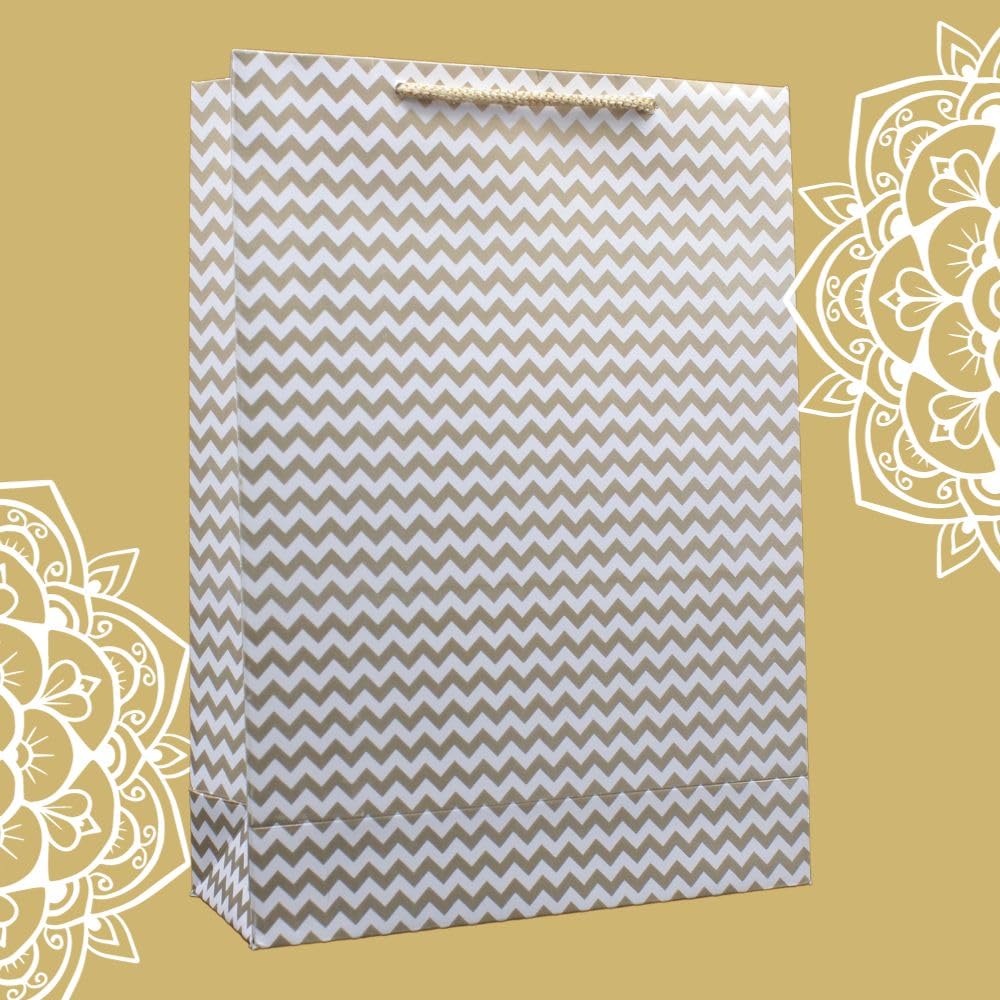 Arrow Paper Products Golden Wave Design Paper Gift Bags for Return Gifts | Weddings | Birthday | Holiday Presents & Gifting (Size 28x20x7.6 cm | Pack of 10) (B084P95TML) Amazon Price History, Amazon Price Tracker