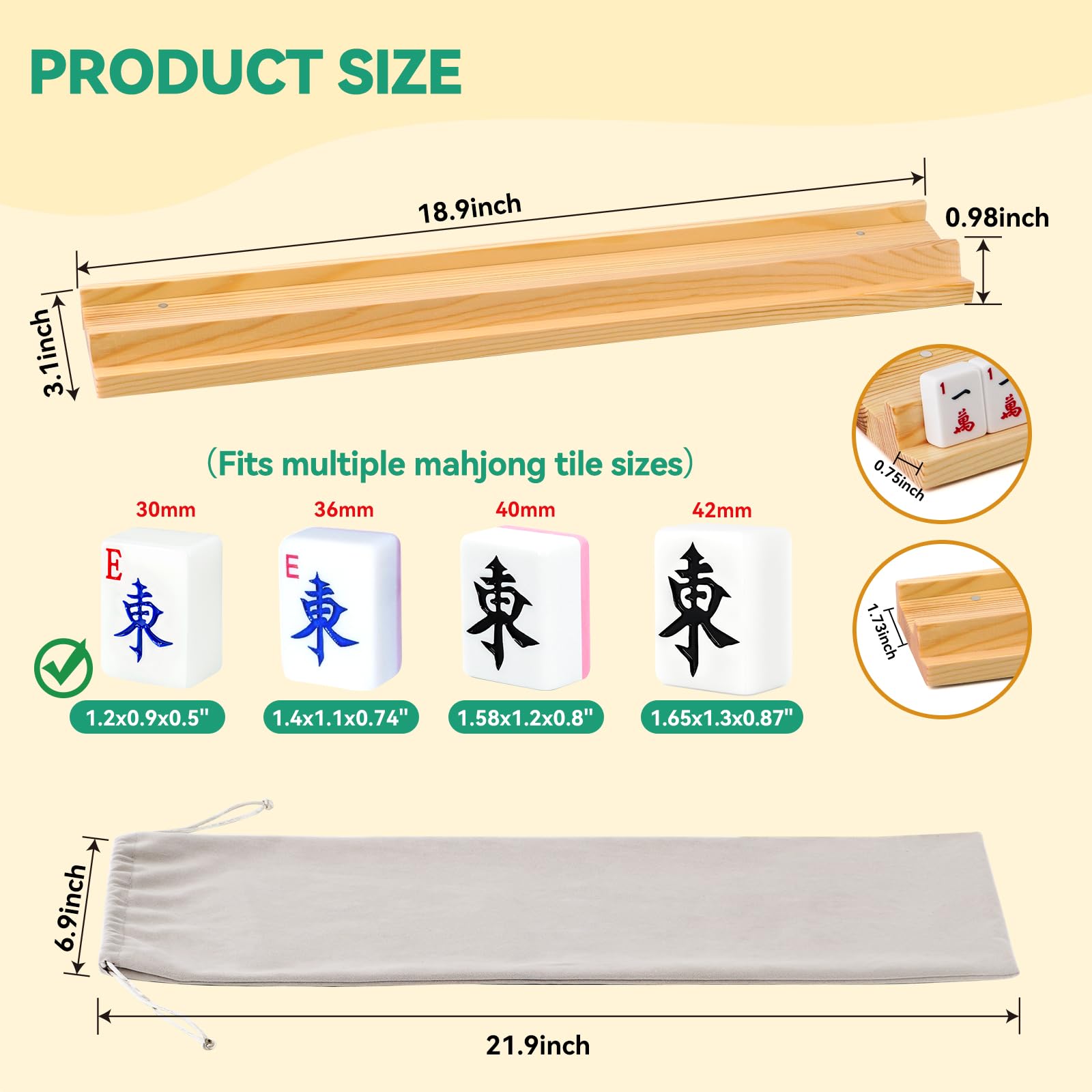 Uchwyty do mahjonga – [Większy rozmiar] Drewniane stojaki na mahjonga 48,3 cm z popychaczami, zestaw 4 tacek do gier Mahjong, stojaki do gier domino (zawiera popychacze