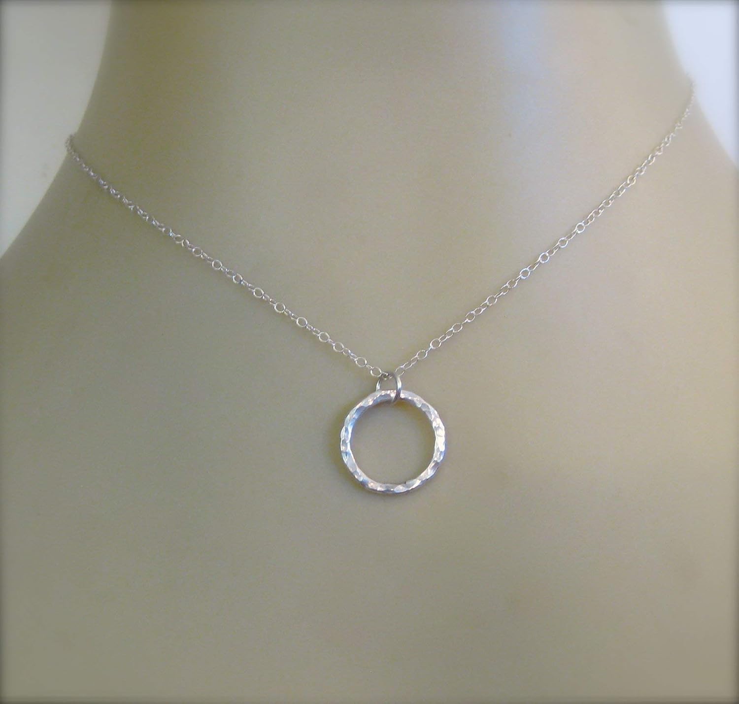 Hammered Silver Circle Pendant Necklace