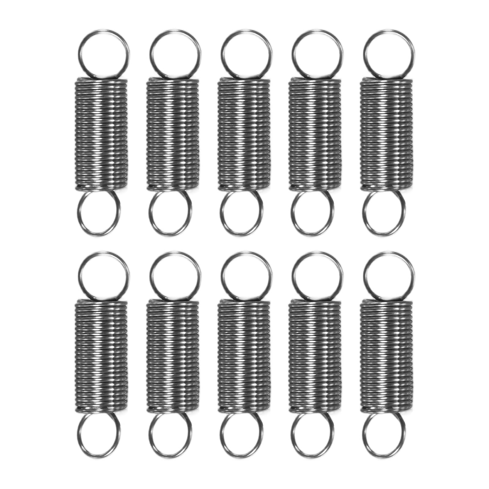 M METERXITY 10-Pack Extension Springs, 20mm Length 5mm OD 304 Stainless Steel Dual Hook Tension Spring for DIY/Garden Tool/Mechanical Repair Replacement [Silver Tone, 0.5mm Wire Size]