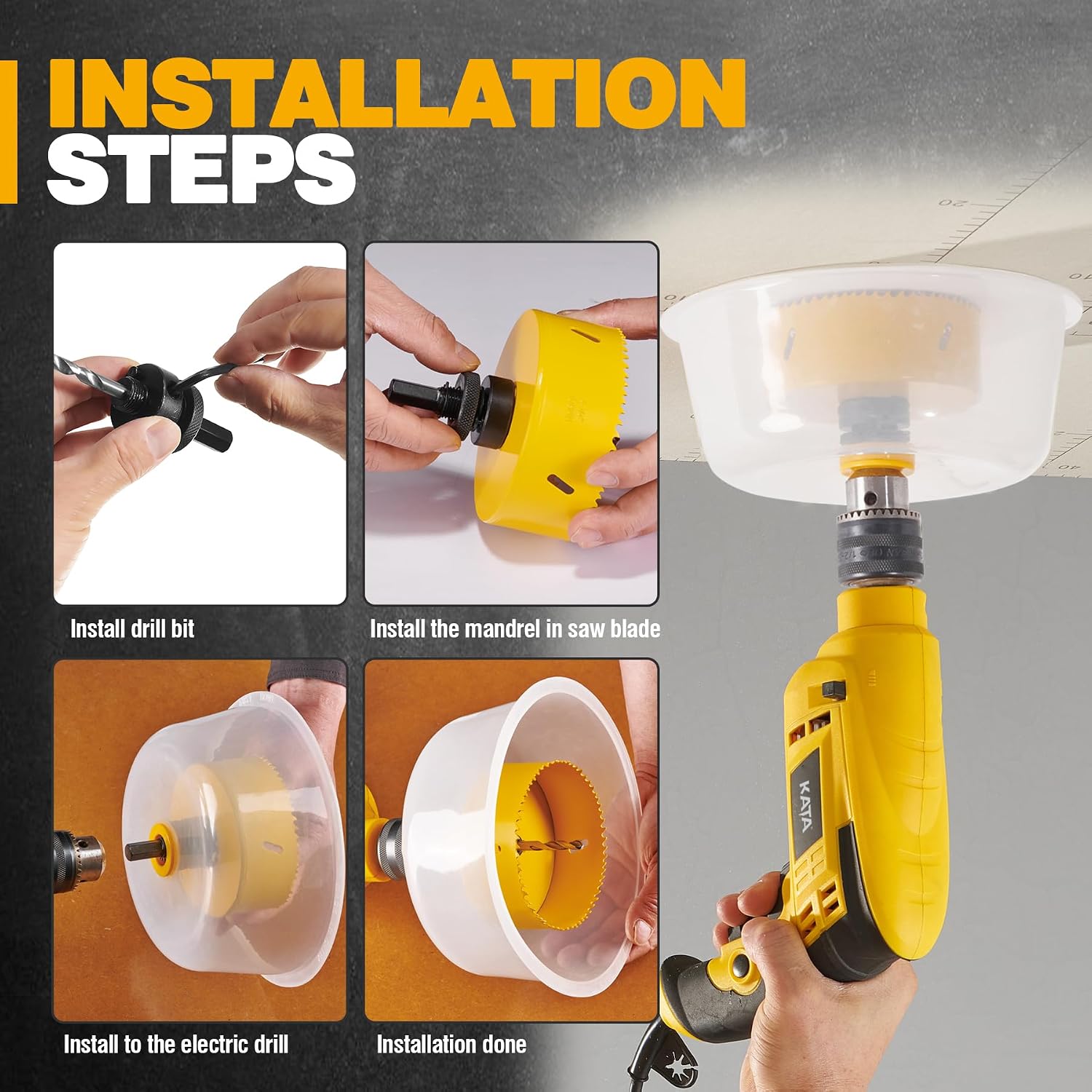 KATA 4-1/4 Inch Hole Saw with Silicone Dust Bowl for Recessed Lighting