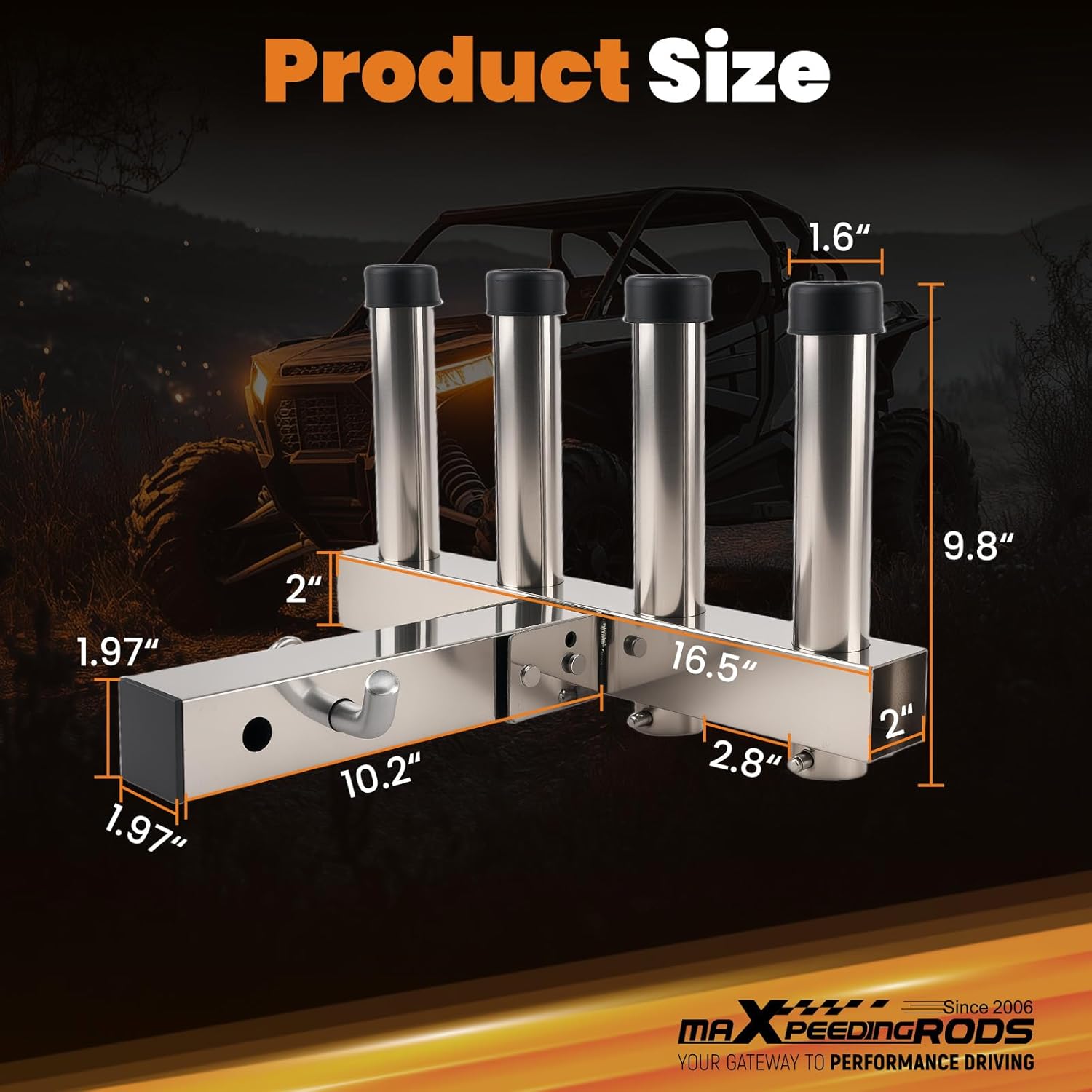 maXpeedingrods Hitch Mount Fishing Rod Holder for Truck Car Golf SUV with 2-inch Hitch Receiver, 304 Stainless Steel Hitch Truck Adjustment Fishing Rod Rack, Fishing Pole Holder