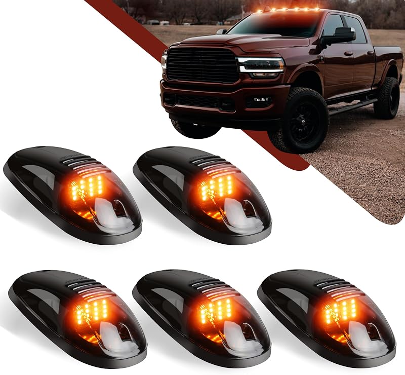 Luzes de teto para cabine AOXLFU com 16 LEDs, 12 V e lente fumê para Dodge Ram 1500 2500 3500 4500 5500 2003–2018 – Kit com 5