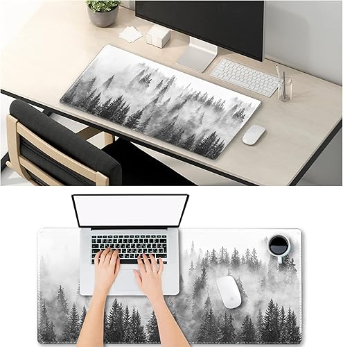 Vista 54 de ARTSO Alfombrilla de escritorio grande negra, alfombrilla de mouse para juegos XXL, alfombrilla de escritorio antideslizante con base de goma, Flor