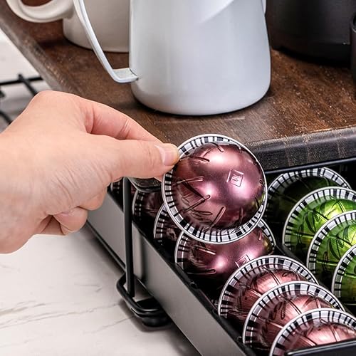 Miniatura 7 de FlagShip Para Nespresso Pod Drawer Vertuo Pod Holder Coffee Pod Organizer Estilo Moderno Y Soporte para Máquina de Café Tapa de Madera (Capacidad de