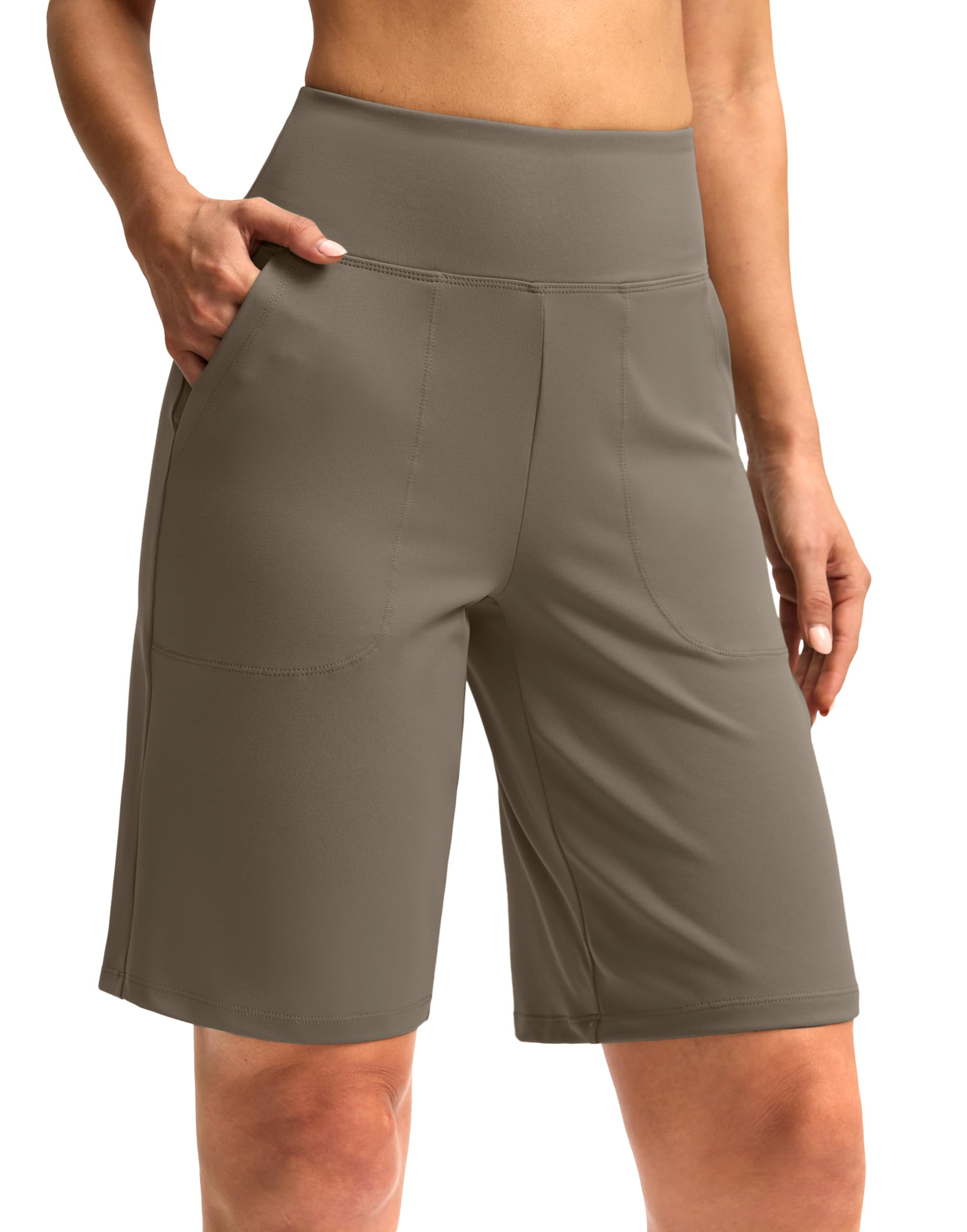 Women's 10" Bermuda Shorts Knee Length with Pockets High Waisted Athletic Long Shorts for Casual Walking Running Yoga