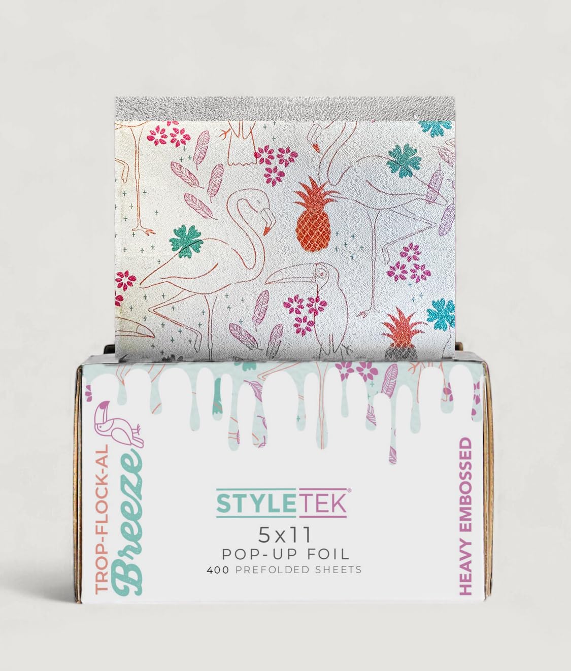 5x11 Pop Up Foil, TROPICAL FLAMINGO EDITION, 400 Sheets Per Box, Heavy Emboss, Luxury Salon Foil