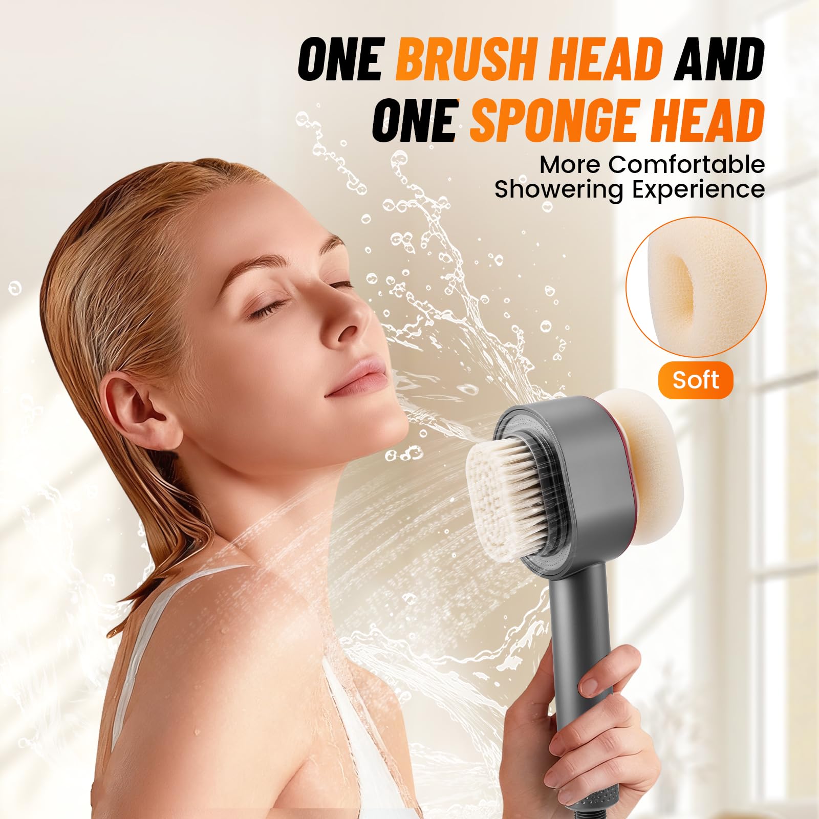 Filtersonic 3 en 1 Shower Head Doodle, cabezal de ducha de masaje de alta presión contra la cal, elimina el cloro residual del agua dura y los metales pesados + accesorios (gris)