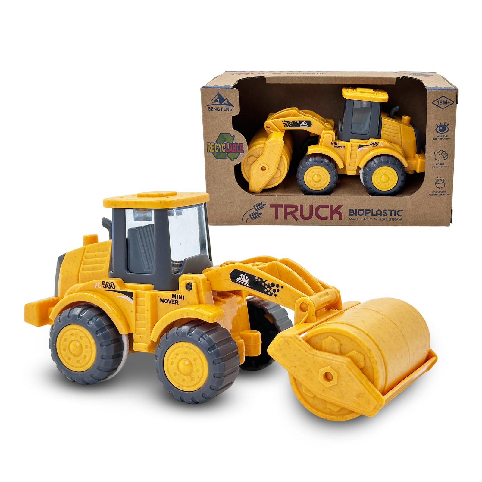 Cicili Construction Toys Car for 2-6 Year Old Boy, Friction Powered Roller Truck Toys with Movable Arm & Wheels, Safe Wheat Straw Material Toddlers Toys Cars, Outdoor Toys Gifts for Boys and Girls