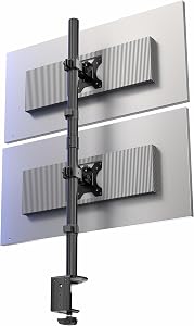 VIVO Dual Vertically Stacked Monitor Desk Mount, Extra Tall Adjustable Stand for 2 Ultrawides up to 34 inches, 22 lbs Capacity, Black, STAND-V002T | Black, Adjustable Monitor Arm, Grommet or C-Clamp Mounting, Vertical Computer Stand for 2 Monitors, H