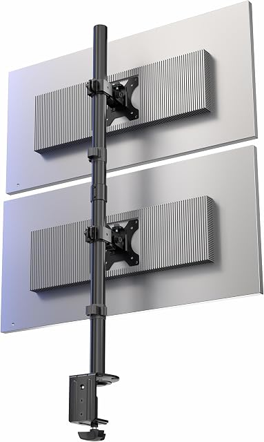 VIVO Dual Vertically Stacked Monitor Desk Mount, Extra Tall Adjustable Stand for 2 Ultrawides up to 34 inches, 22 lbs Capacity, Black, STAND-V002T | Black, Adjustable Monitor Arm, Grommet or C-Clamp Mounting, Vertical Computer Stand for 2 Monitors, H