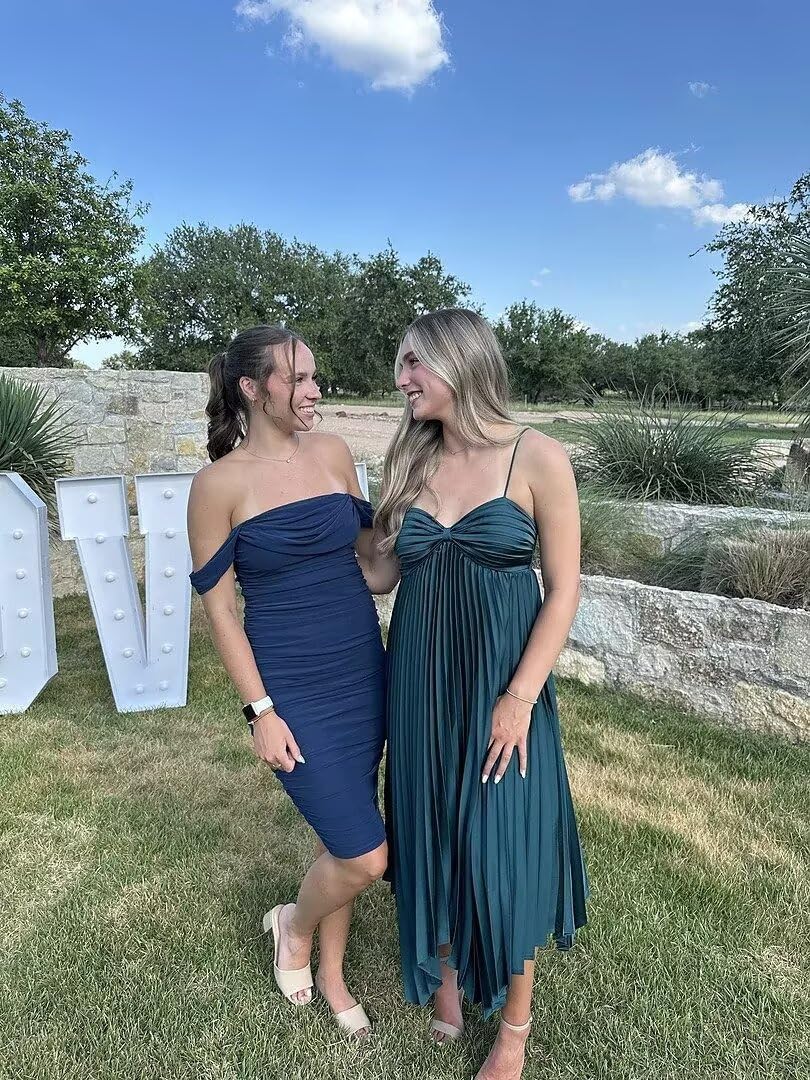 Smileven Satin Spaghetti Strap Bridesmaid Dresses with Scarf Midi Pleated Formal Wedding Guest Gowns - Image 5