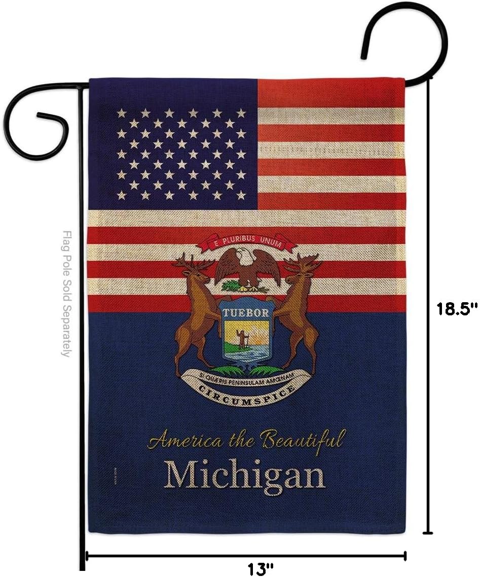US Michigan Burlap Burlap Garden Flag Americana States USA American Territories Republic Small Decorative Gift Yard House Banner Double-Sided Made In 13 X 18.5