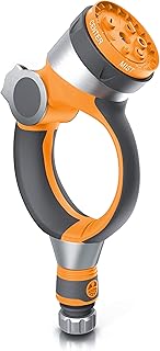 Brandson - Pistola da Giardino Professionale - Forma Speciale Appendibile - Gomma e Metallo - Ghiera da 7 Modalitá di Spruzzatura- Valvola Regola Pressione e off- Adattatore Tubo a baionetta Incluso