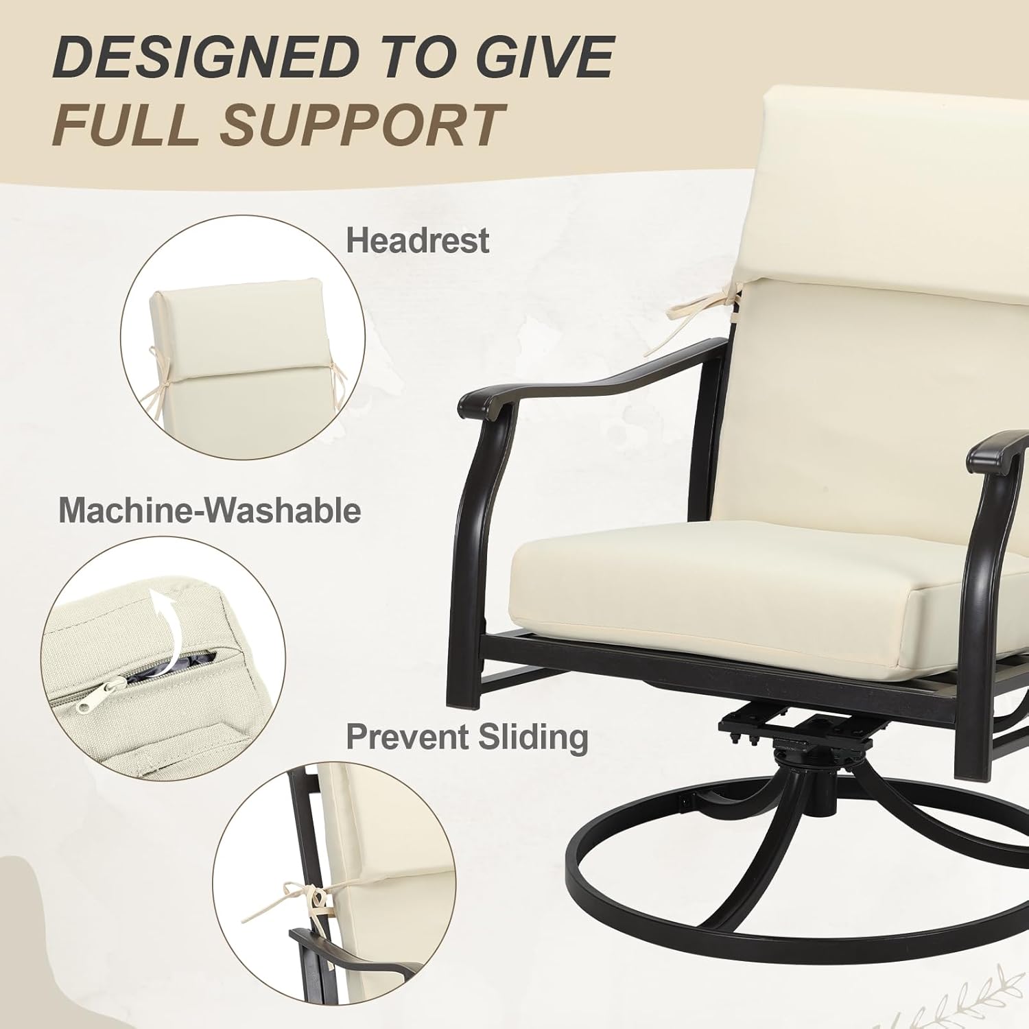 BPS 20 x 20 Inch Outdoor Rocking Chair Cushion Set of 4, Fade-Resistant and Water-Resistant Olefin Fabric Patio Chair Cushions with Removable Cover and Straps for Outdoor/Indoor Swivel, Dining Chairs