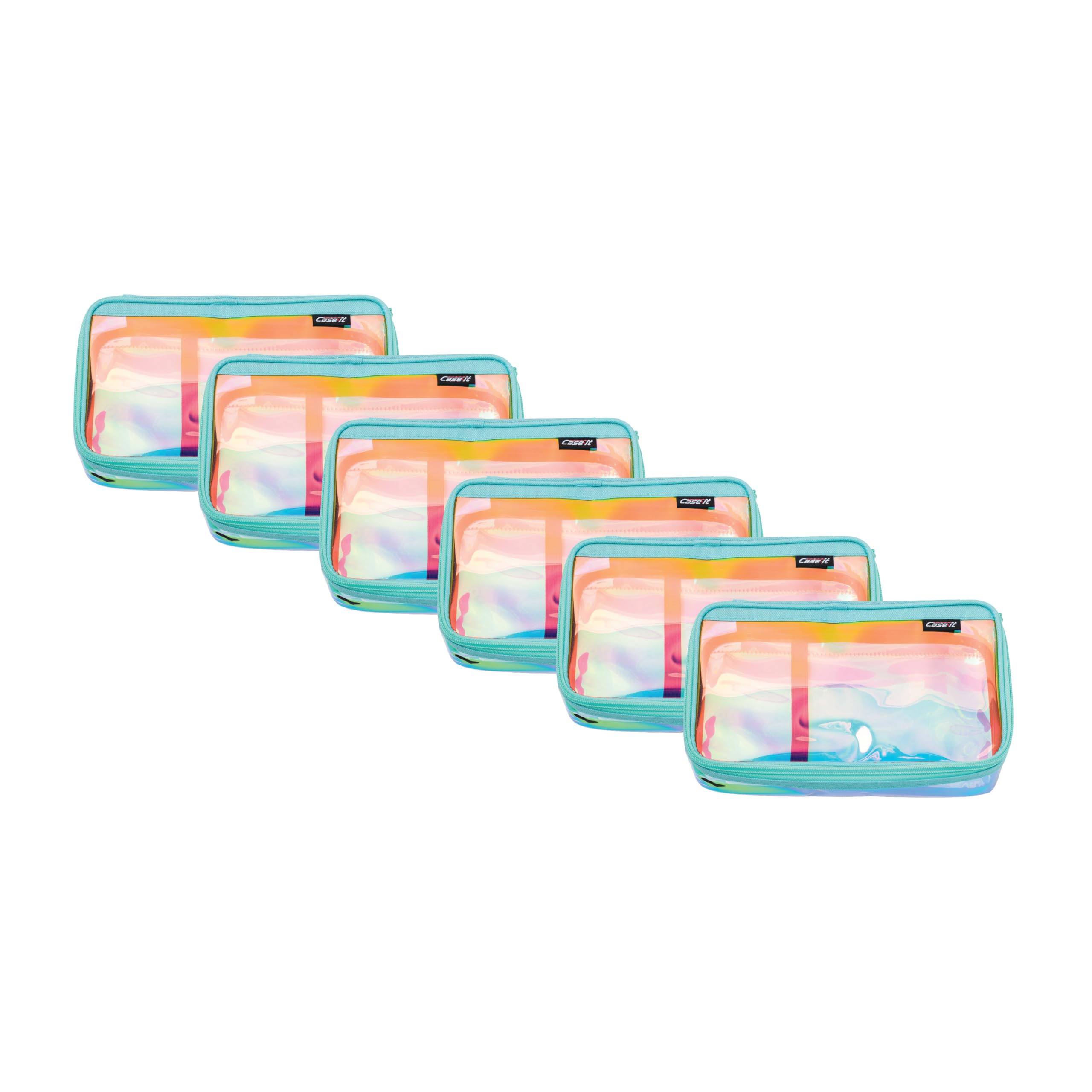 Case-it Clear XL Pencil Case | 6-Pack | PLP-18-VC Iridescent &amp; Mint