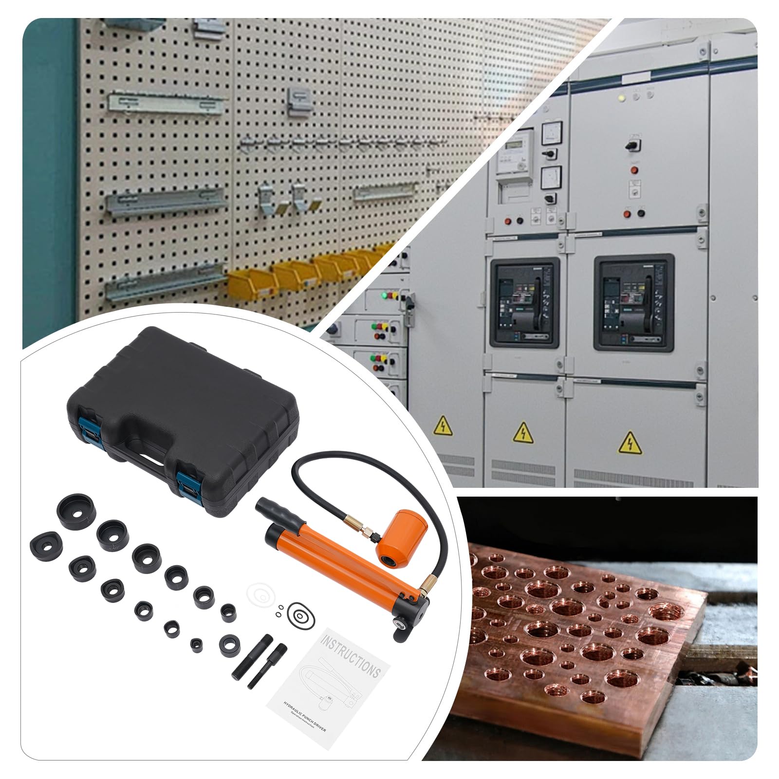 Set di punzonatrici idrauliche per fori Knockout, con 6 fustelle (1/2, 3/4, 1, 1-1/4, 1-1/2, 2 pollici), perforatrici idrauliche per industria, edilizia ed elettrici, lamiera di metallo