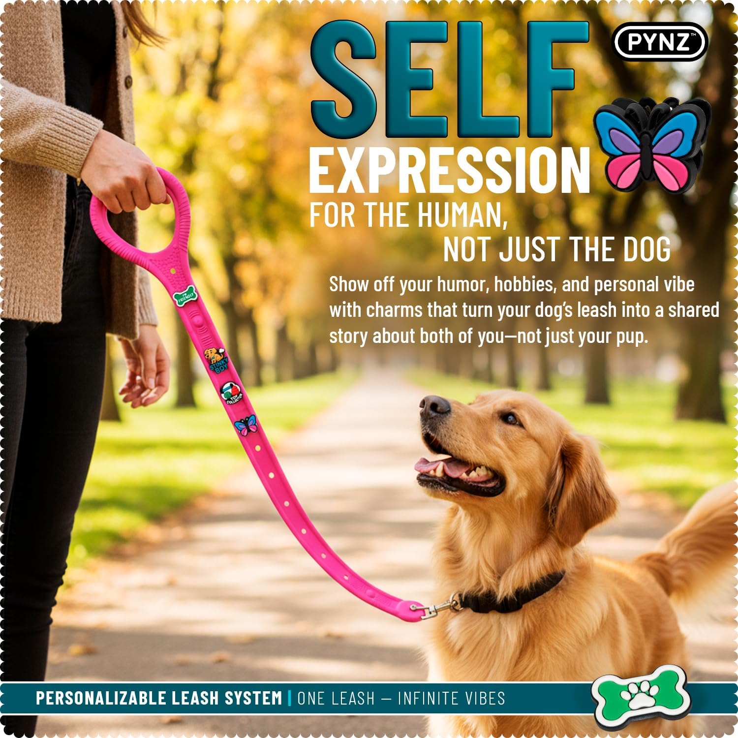 Personalized Dog Leash with Snap-in Charm System - Lightweight Waterproof EVA, Tangle-Free Design & Modern Comfortable Grip, Shadow Black