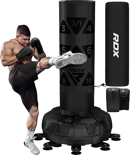 RDX Saco de boxeo independiente XXL de 330 libras con funda y guantes  Juego de sacos de boxeo de pedestal pesado para adultos de 72 pulgadas  17