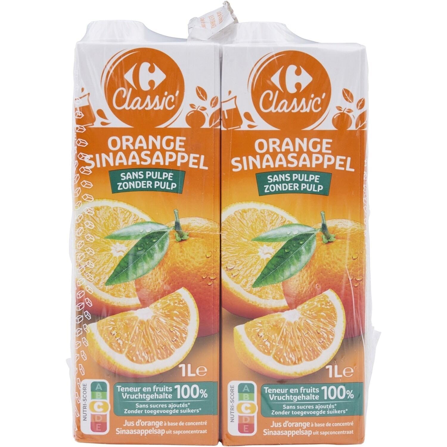 CARREFOUR CLASSIC' Jus d'Orange Sans Pulpe — 4 x 1 Litre, 100% Teneur en Fruits, Sans Sucres Ajoutés - Lot de 3