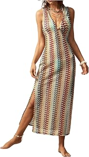Women's Boho Color Block Crochet Maxi Dress Summer Vacation Beach Peasan...