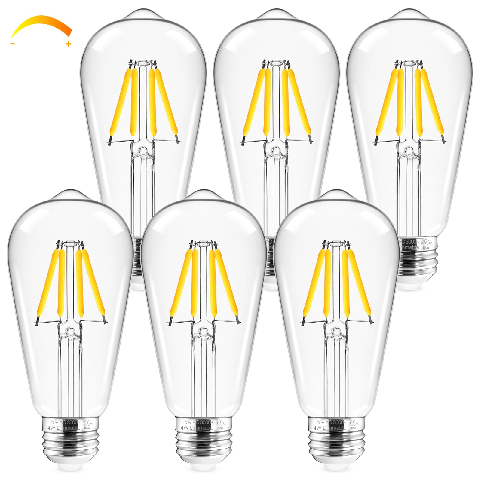 Hizashi LED Edison Bulbs, 4W, Equivalent 40W, Dimmable E26 LED Bulb, 3000K Soft White, 95+ CRI 450 Lumens, ST19 Vintage Light Bulbs, Clear Glass, Pack