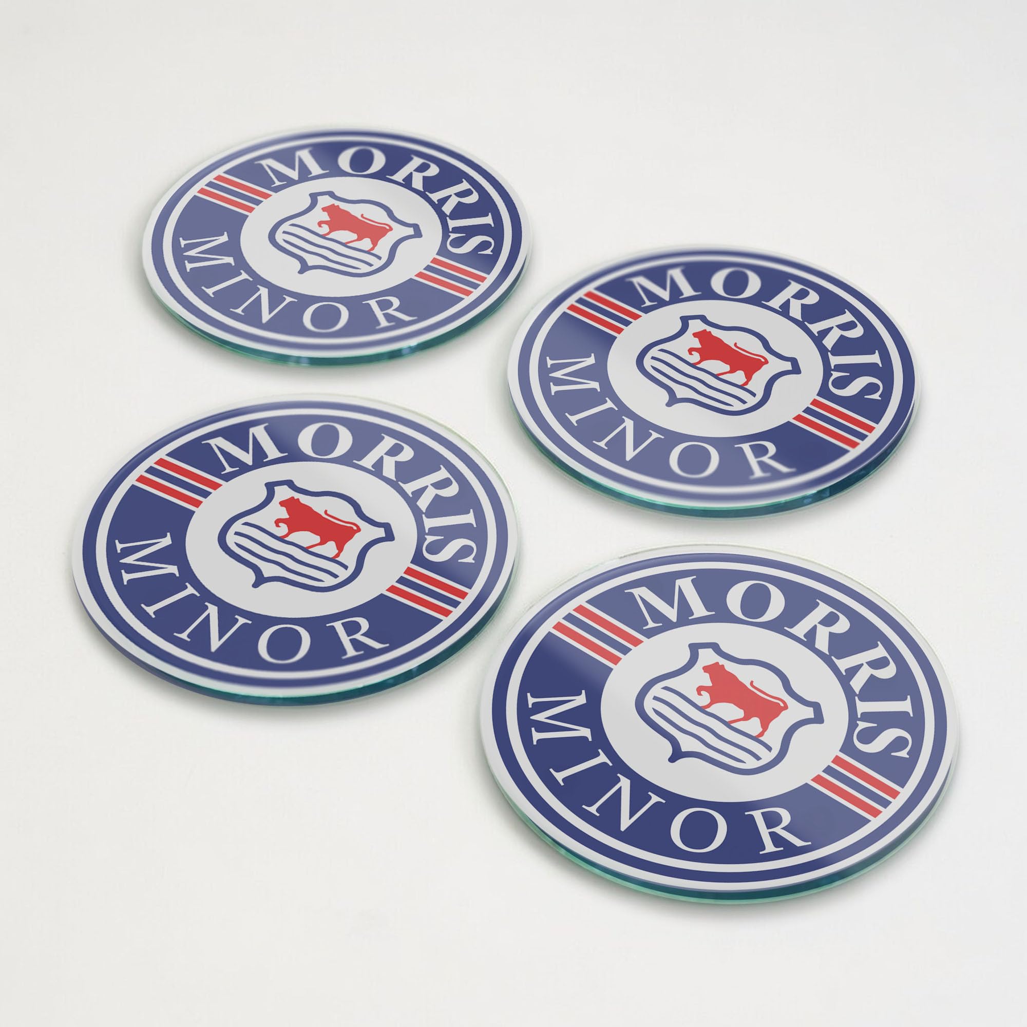 Morris Minor Glass Coaster Set Classic Advert British Car Gift OFFICIAL LICENCED PRODUCT (4, Plain Packaging)
