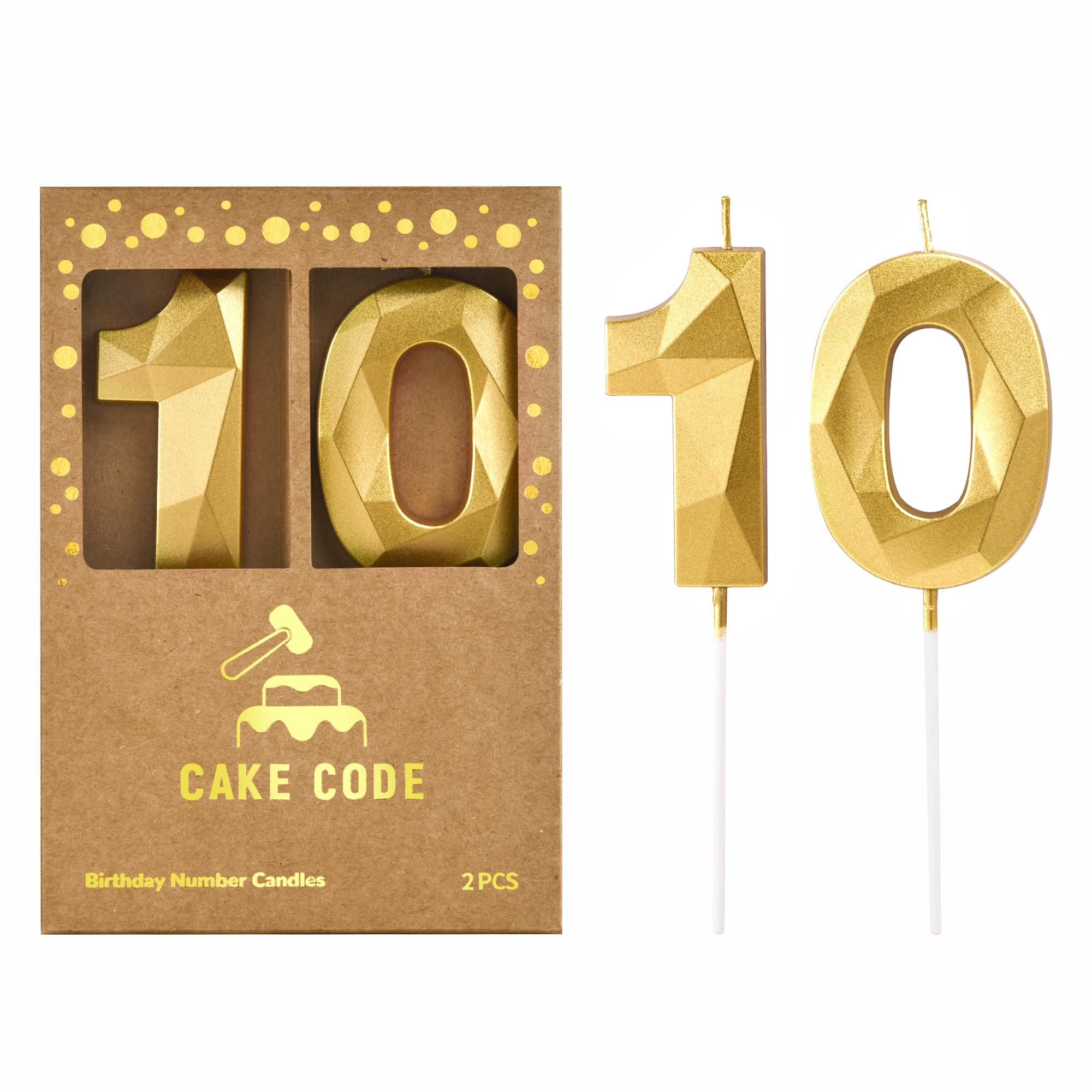 CAKE CODE 2.76 Inch Crystal Gold 10 Number Birthday Candles, Gold Number Candles, Cake Number Candles, Party Celebration