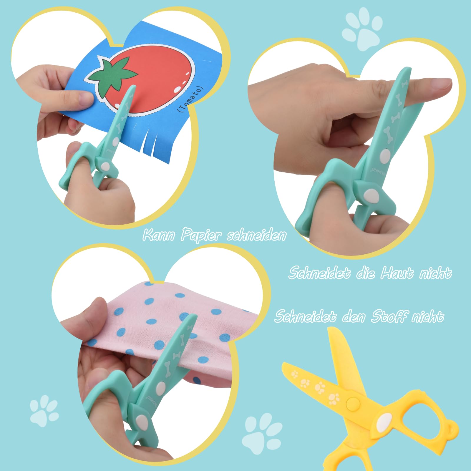 DealKits Juego de Corte Para Niños - 2 Tijeras de Seguridad + 48 Hojas - Actividades Divertidas Para Preescolar y Guardería - DIY