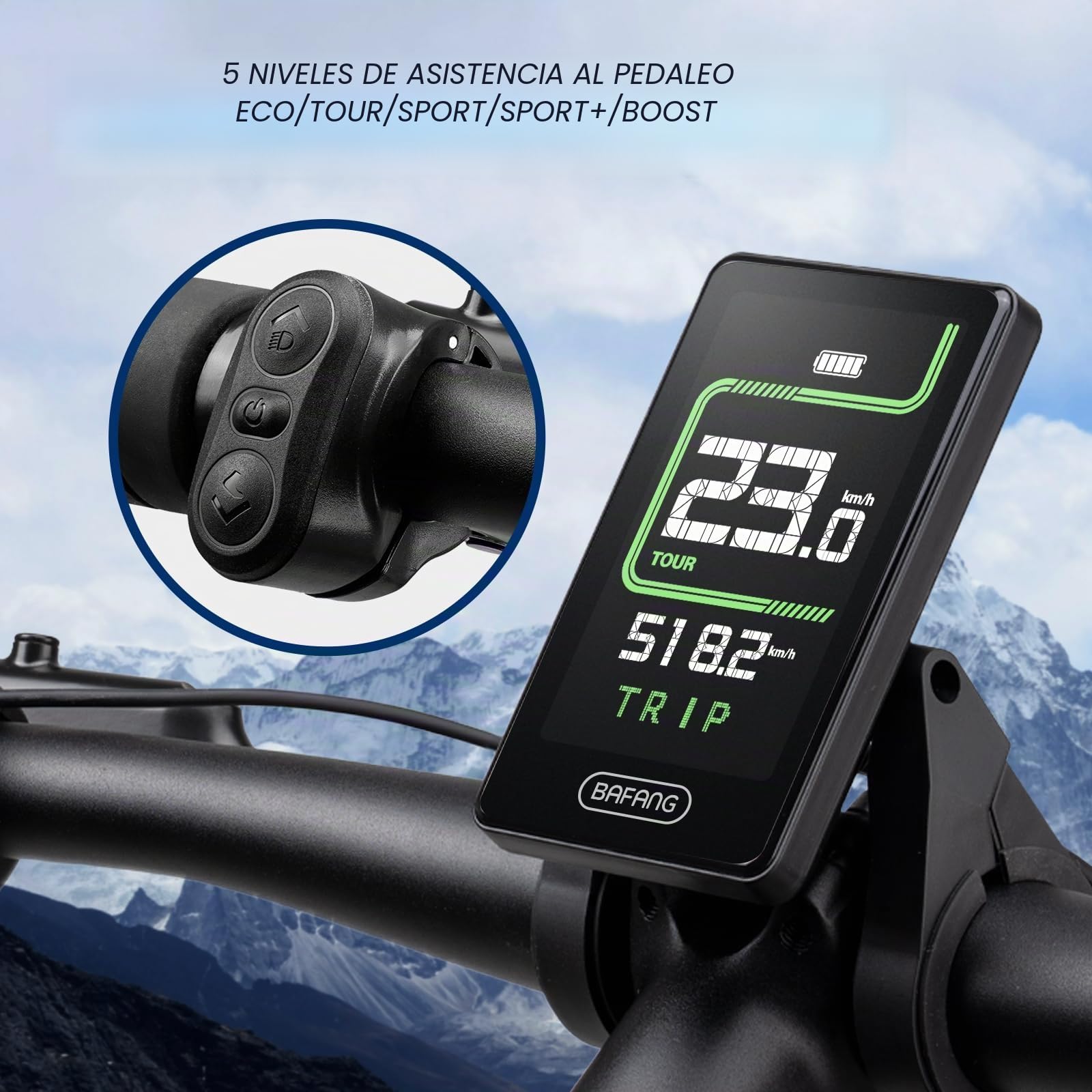 BAFANG Pantalla para Bicicleta Ebike para M620, M600, M560, M510, M420 Motores centrales, Pantalla de Bicicleta eléctrica con protocolo Pas Can 0-5/0-9