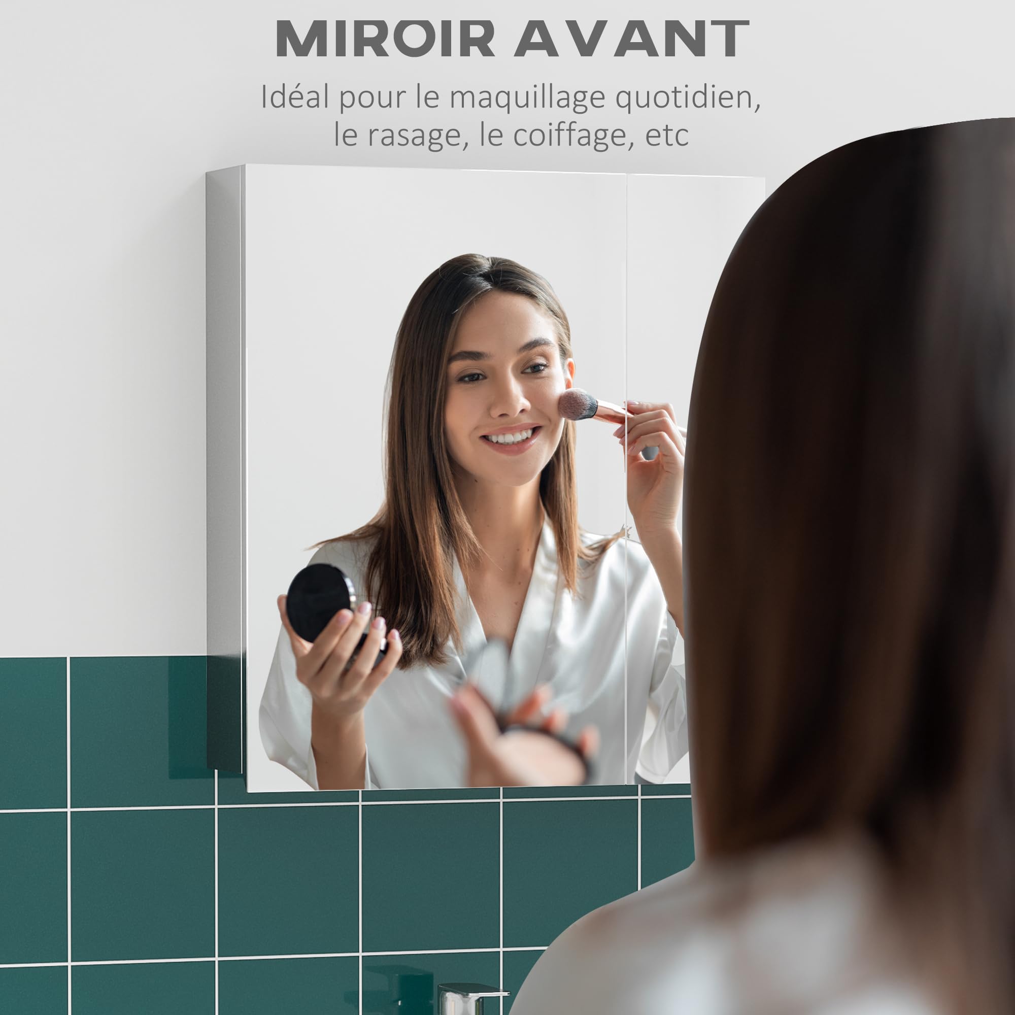 Kleankin Armoire Miroir Salle De Bain Acier Inoxydable 54x13x60cm - 2 Portes 3 Compartiments Argent