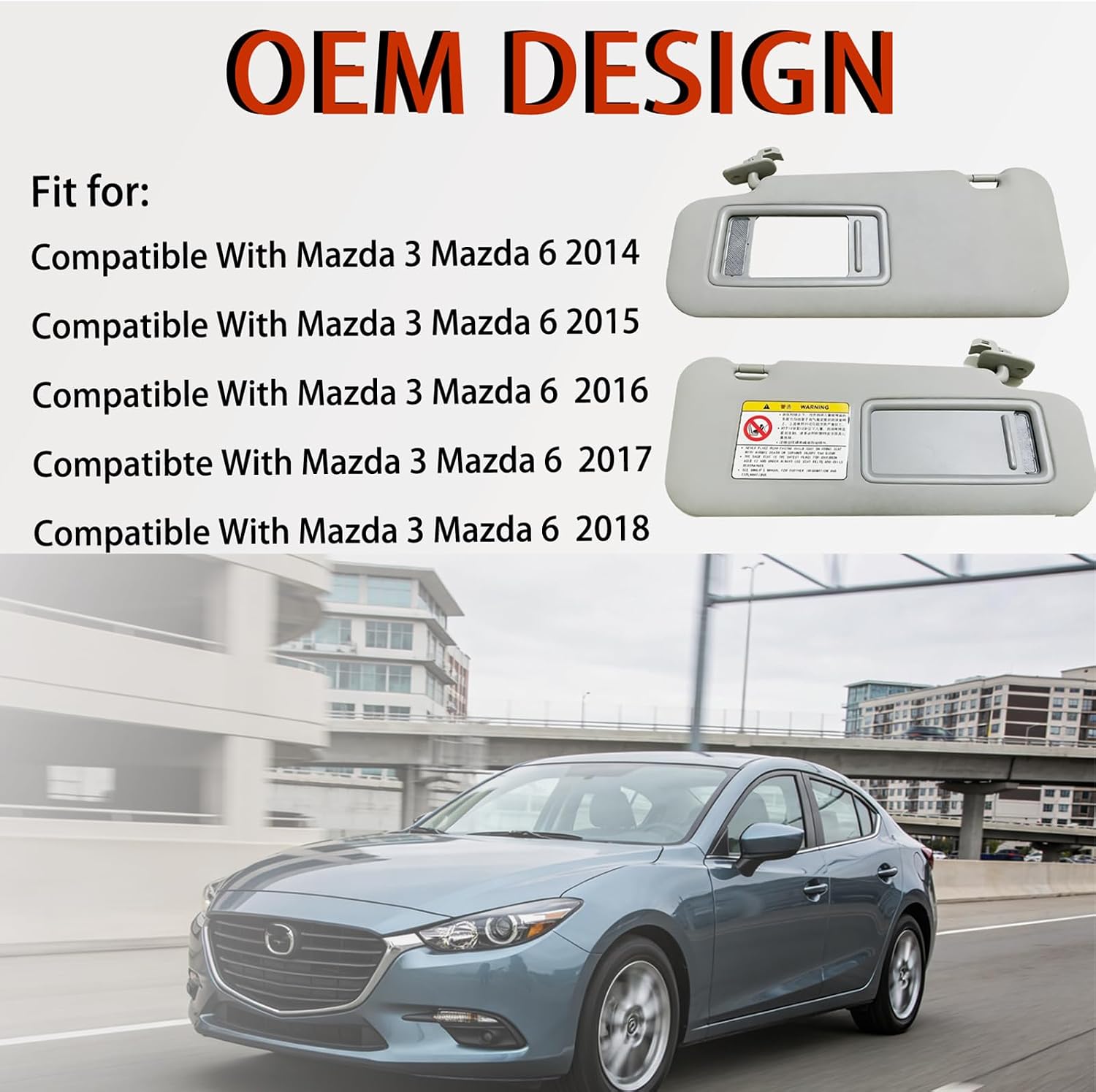 Left Driver Side Sun Visor with Mirror for Mazda 3 Mazda 6 2014 2015 2016 2017 2018 Front SunVisor for Mazda 3 BM/BN Mazda 6 GJ 2014-2017 2018Sun Protection Shade Sunshade-Gray(Without Light)