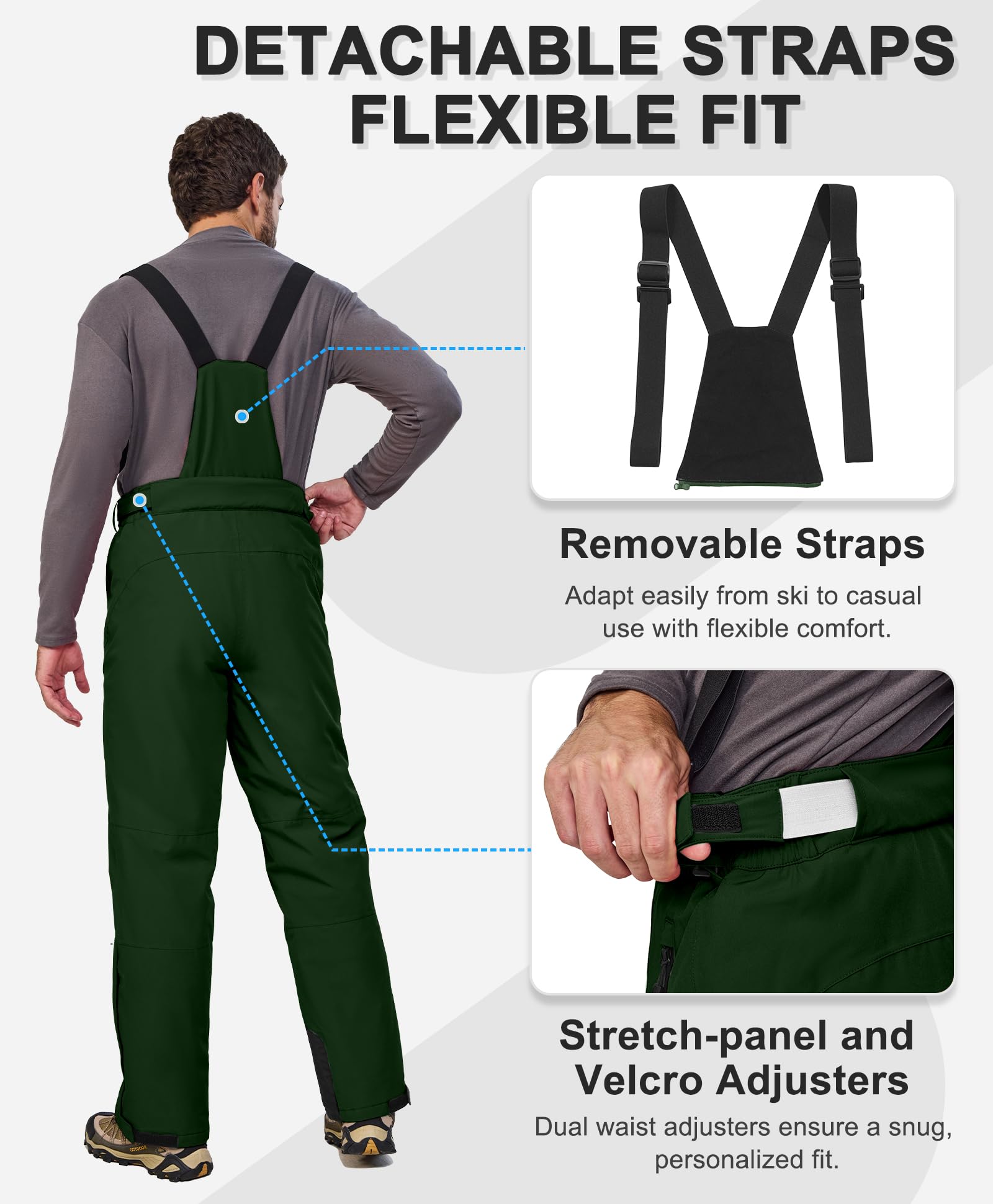 Mapamyumco Herren Snow Ski Bib Mountaineering Pants wasserdichte, Winddichte, wärmeisolierende Skihose mit Abnehmbarer Schlinge