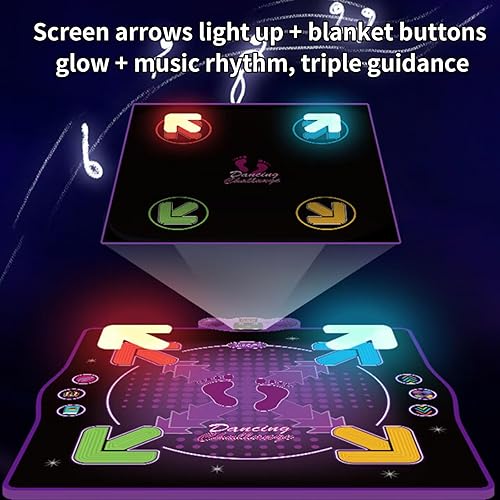 Miniatura 4 de Tapete de baile para niños a partir de 3 años, almohadilla de baile iluminada con micrófono de canto, Bluetooth, 6 modos, 8 niveles de desafío,