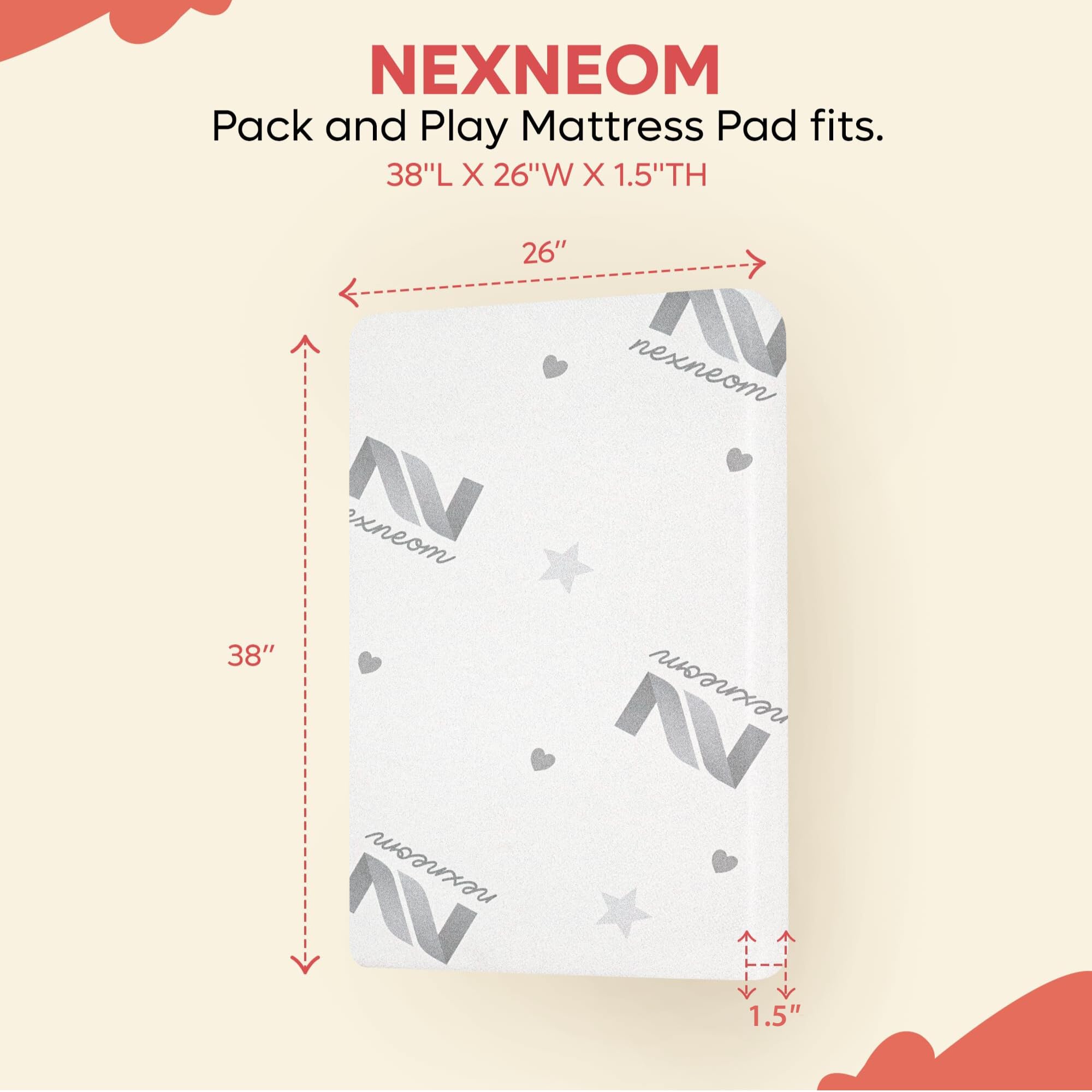 NEXNEOM Pack and Play Mattress – 38x26 Breathable & Skin-Friendly Portable Dual Sided Bamboo Fiber Crib Pack n Play Mattress Pad for Toddlers with Firm Memory Foam & Waterproof Removable Zipper Cover