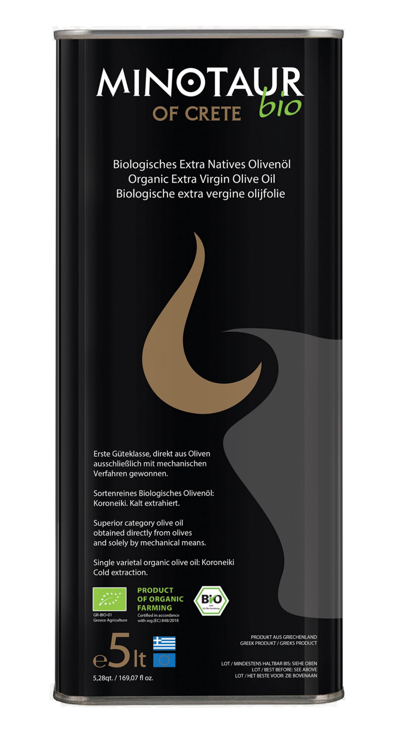 Minotaur of Crete | BIO Olio di oliva extra vergine di Creta | Estratto a freddo | Latta da 5 litri (5L), Raccolto 2025-26