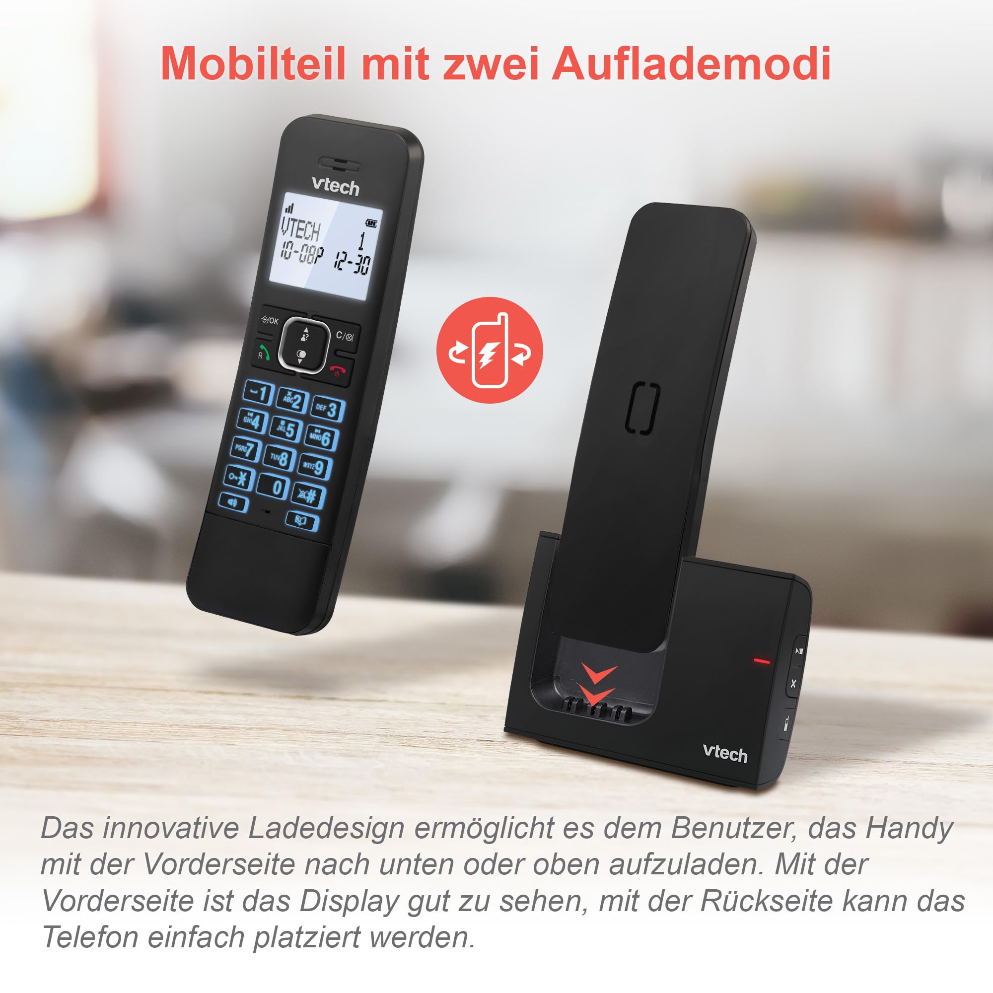 VTech LS1050 DECT - Telefono cordless con segreteria telefonica, stazione di ricarica innovativa, blocco chiamata, funzione di chiamata/click, vivavoce, display retroilluminato