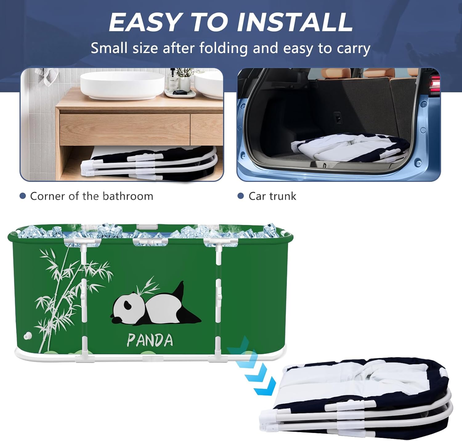 STARBRILLIANT Ice Bath Tub for Athletes, Oval Collapsible Hot Tub Portable Cold Plunge for Outdoor Garden Yard Gym, Adult Spa Freestanding Bathtub for Recovery (Panda)