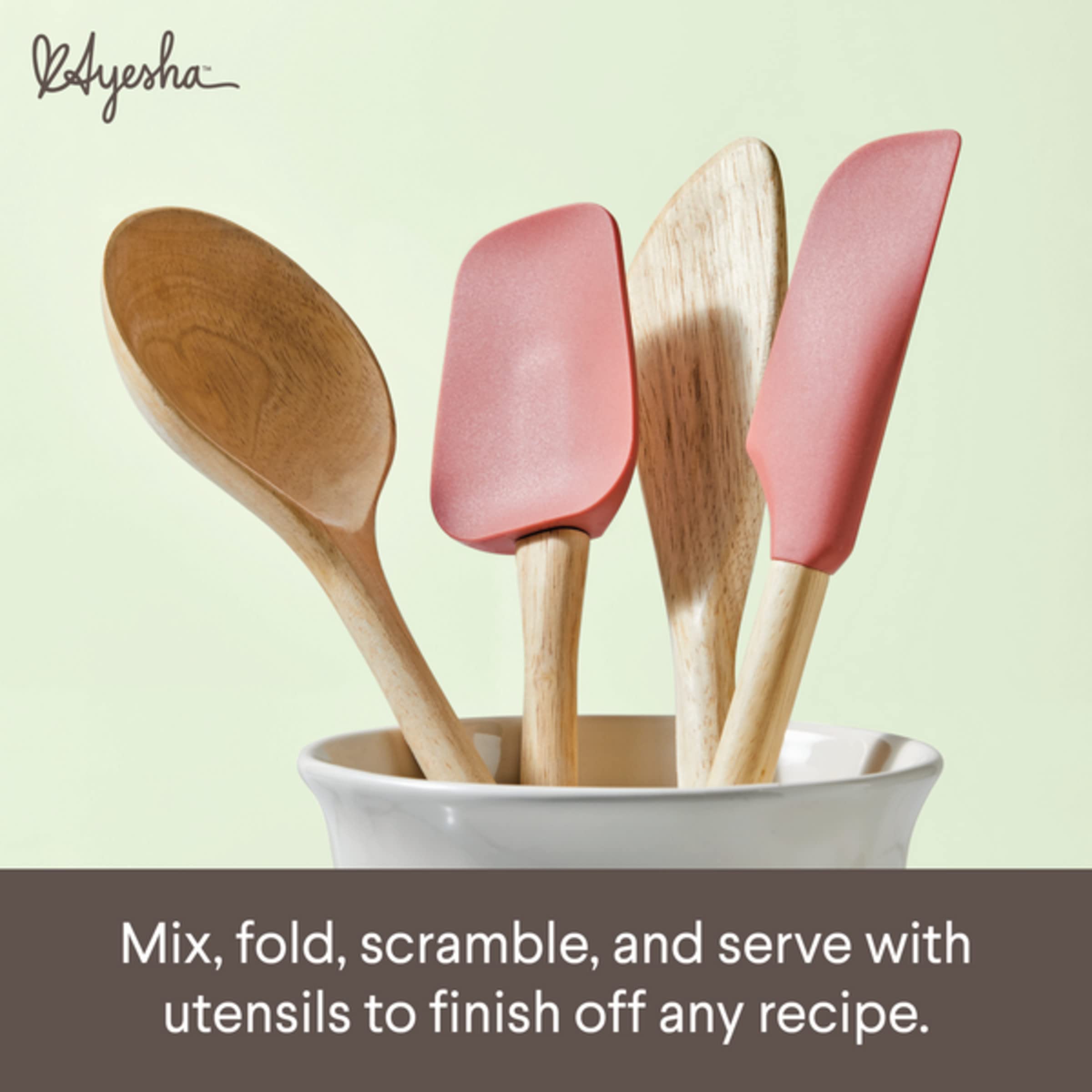 Ayesha Curry Kitchenware 48454 Werkzeuge und Gadgets Koch-/Küchenhelfer-Set – inklusive massivem, Saute-Paddel, Löffel, Glasspatel, Holz, Redwood