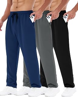 BOOJO 3 Pack Men's Mesh Open Bottom Sweatpants with Pockets - Loose Fit Athletic Joggers for Gym, Running, Casual Wear