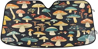 Car Windshield Sun Shade Whimsical Mushrooms Reflective Sunshade for Ultimate Protection Fits Small Sedans, Mini SUVs, Hatchbacks