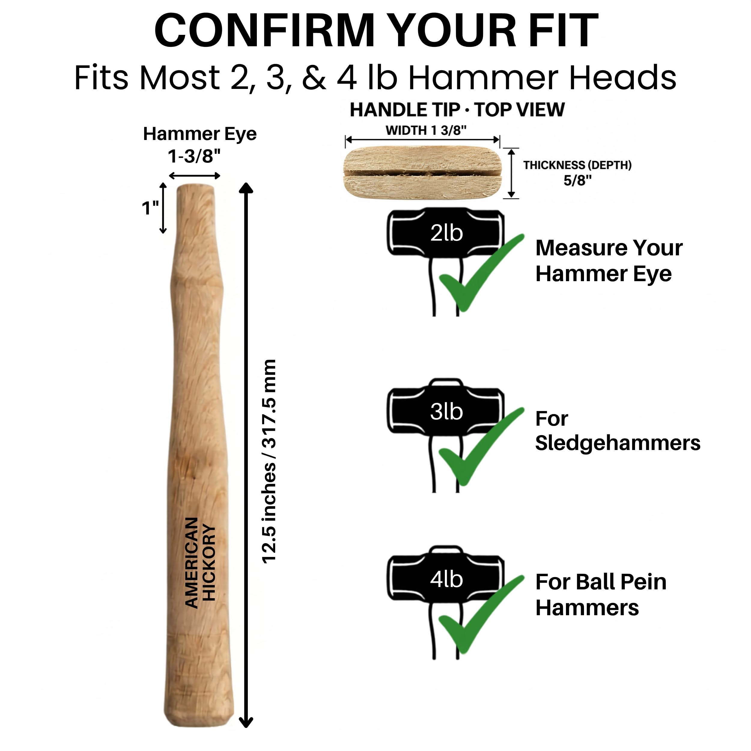 Sledge Hammer Handle Replacement - Durable Wood -2