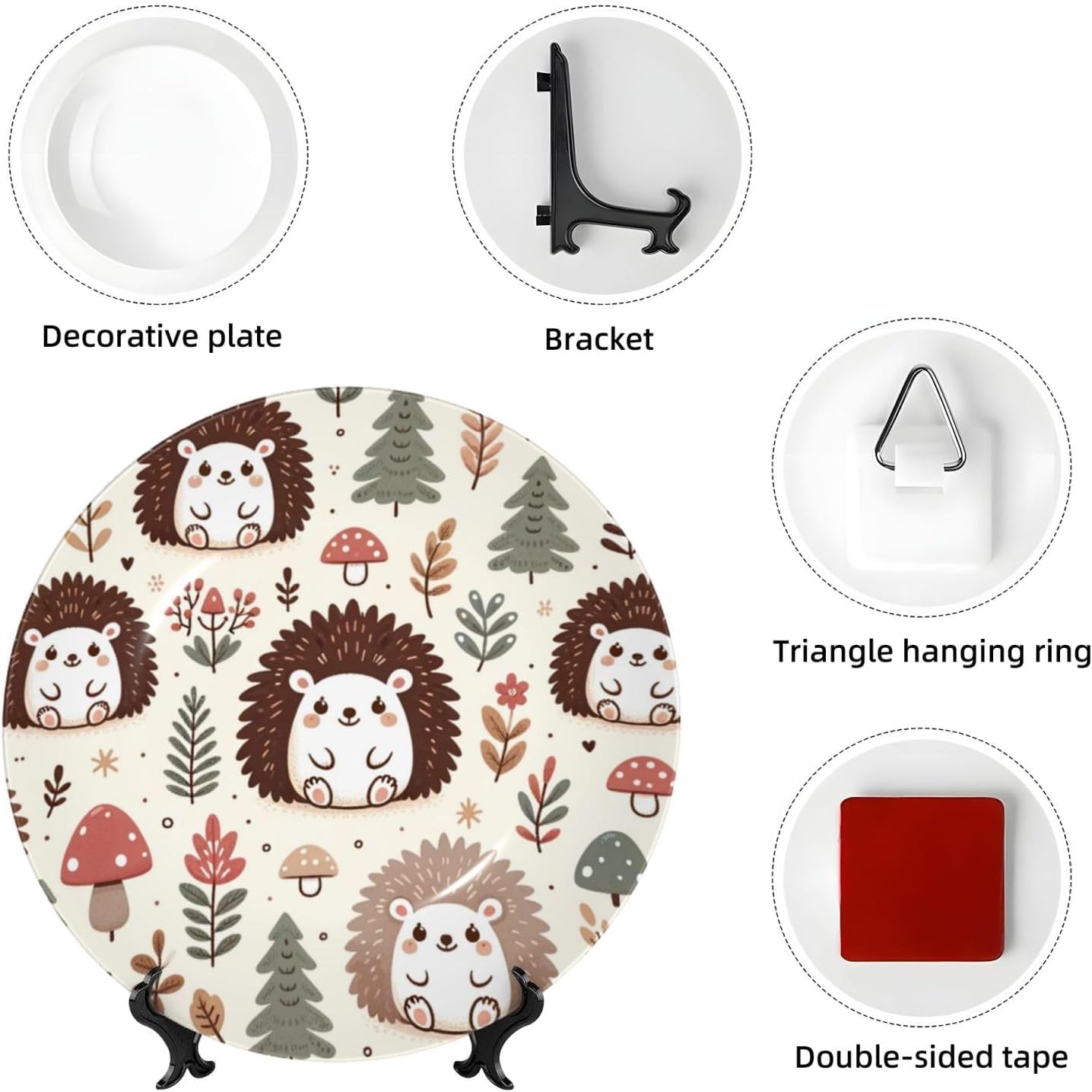 Adorable-Hedgehogs-Forest 10 Inch Decorative Plate With Stand, Elegant Display Wall Plate For Home Decor